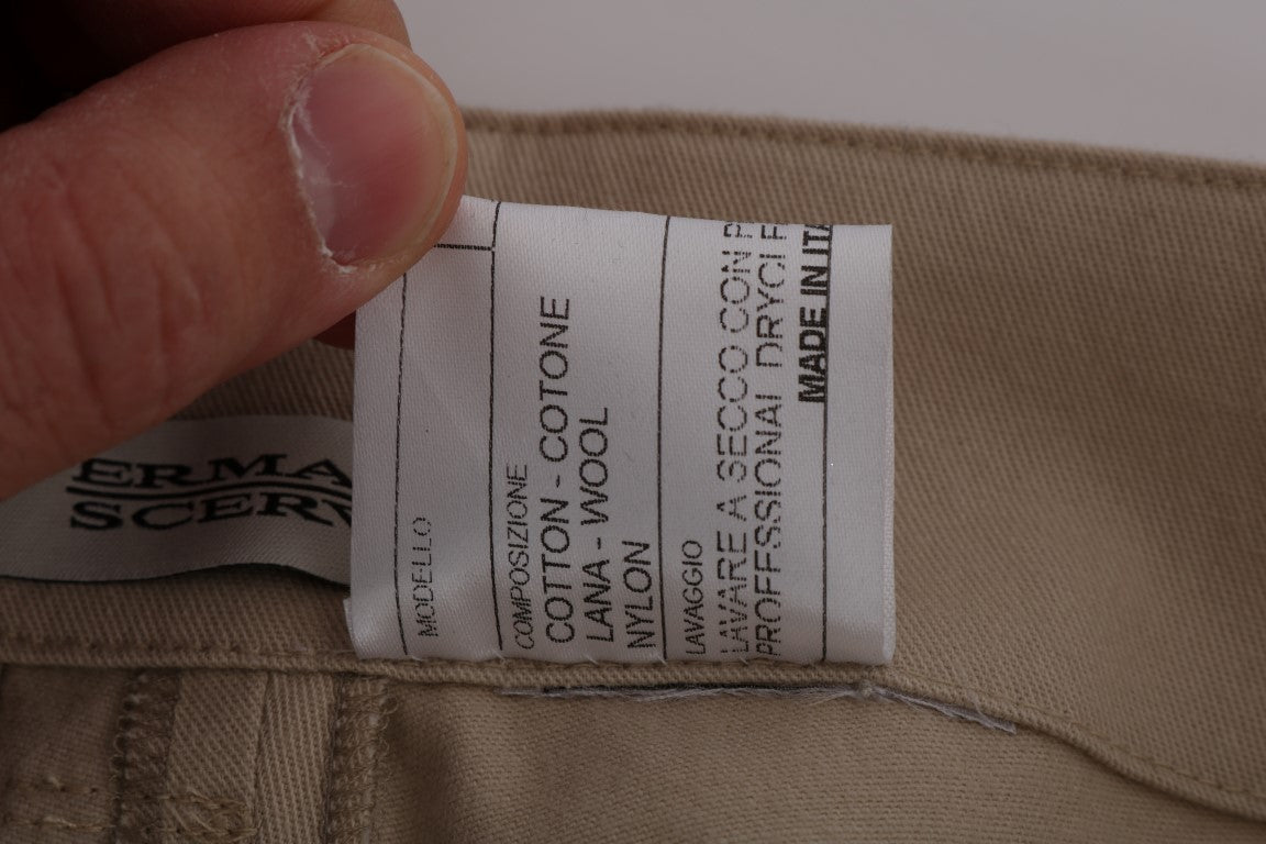 Ermanno Scervino Beige Cotton Wool Regular Fit Trousers